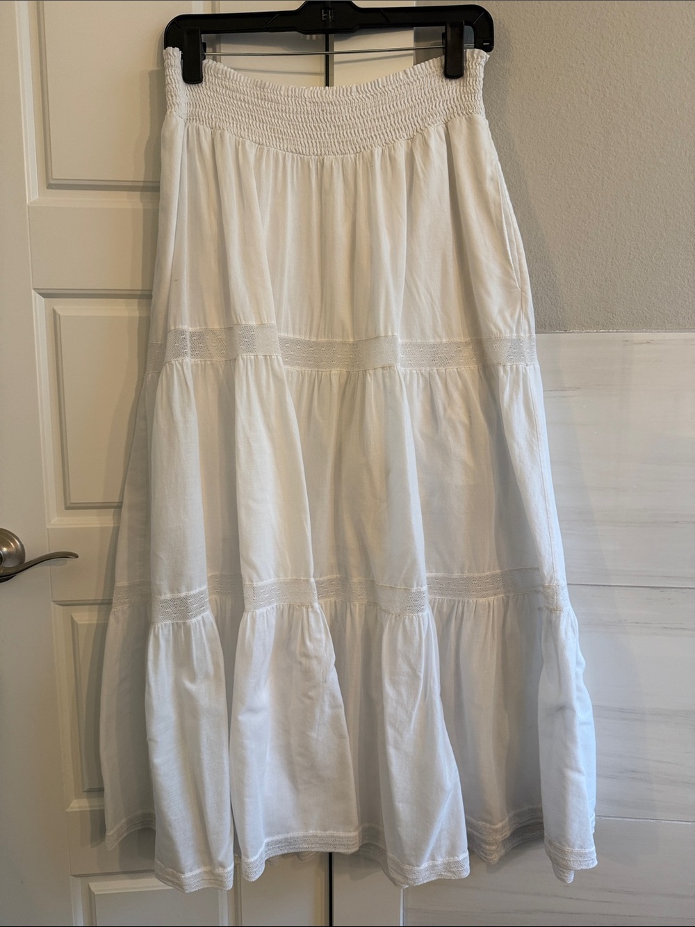Rebecca Taylor White Tiered Maxi Skirt with Smocked Waist